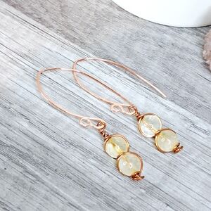 BOGO EARRINGS - Citrine gemstone wire wrapped copper dangle earrings, 2"